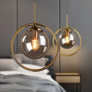 1-Light Glass Ball Pendant Ceiling Fixture with Ring Frame - Post-Modernist Design