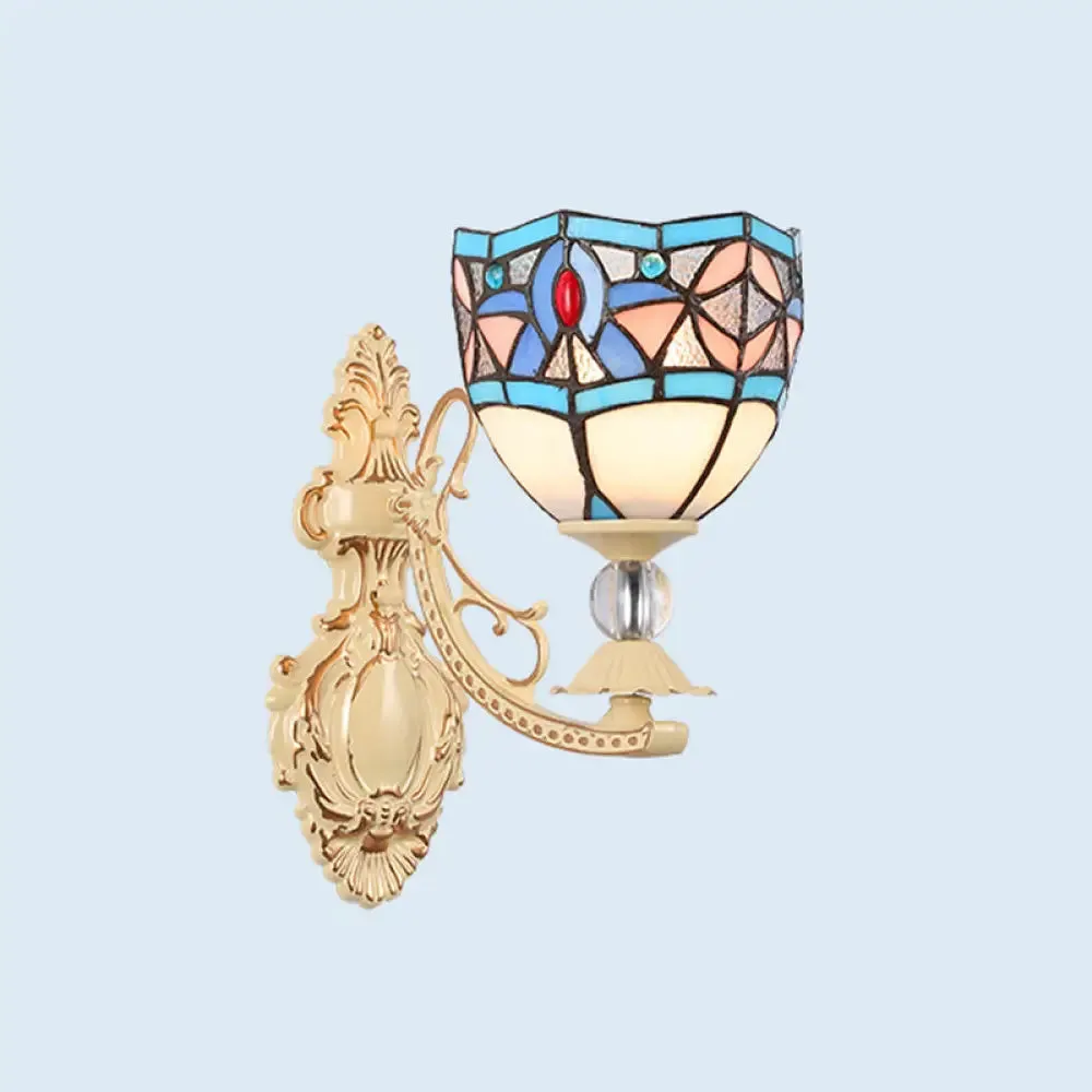 1-Light Mediterranean Wall Mounted Outdoor Lamp - Cut Glass White/Red/Pink Sconce