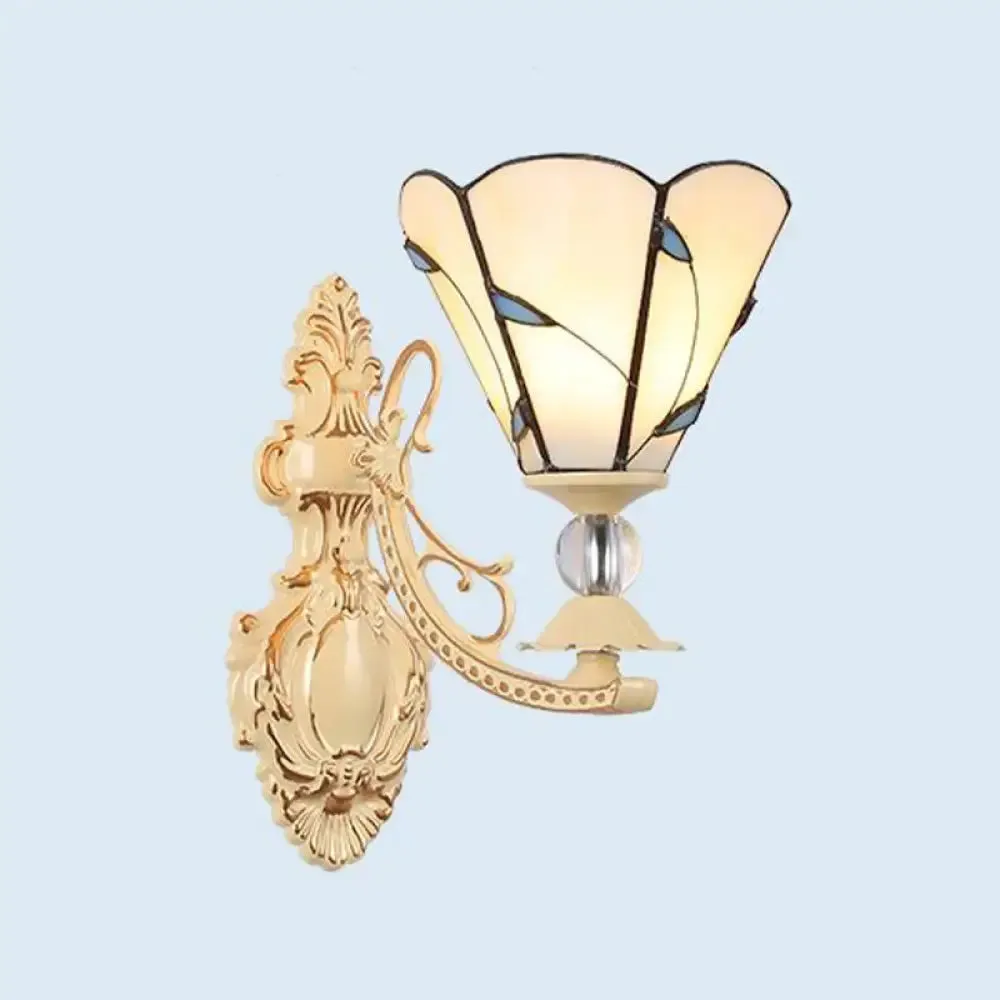 1-Light Mediterranean Wall Mounted Outdoor Lamp - Cut Glass White/Red/Pink Sconce