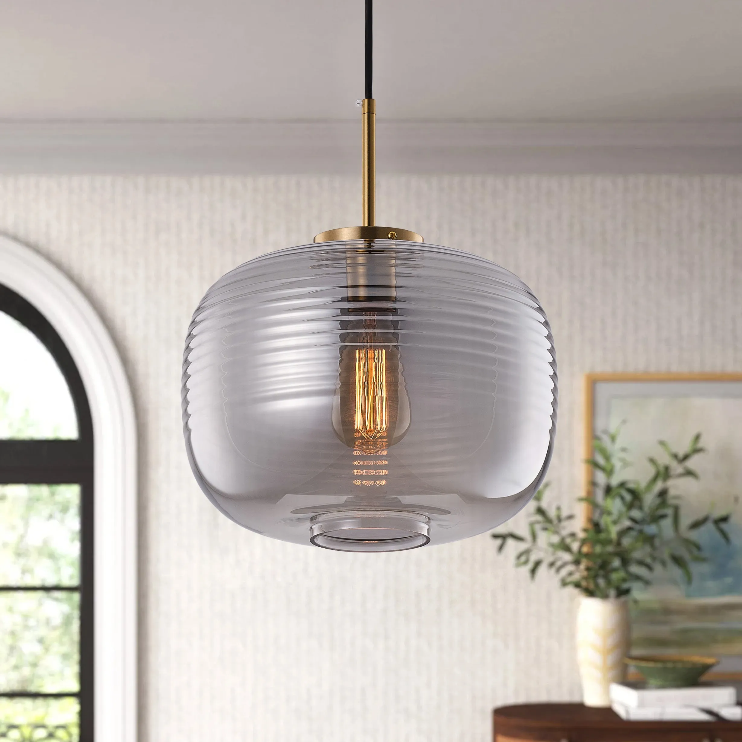 1-Light Wavy Design Pendant Lighting