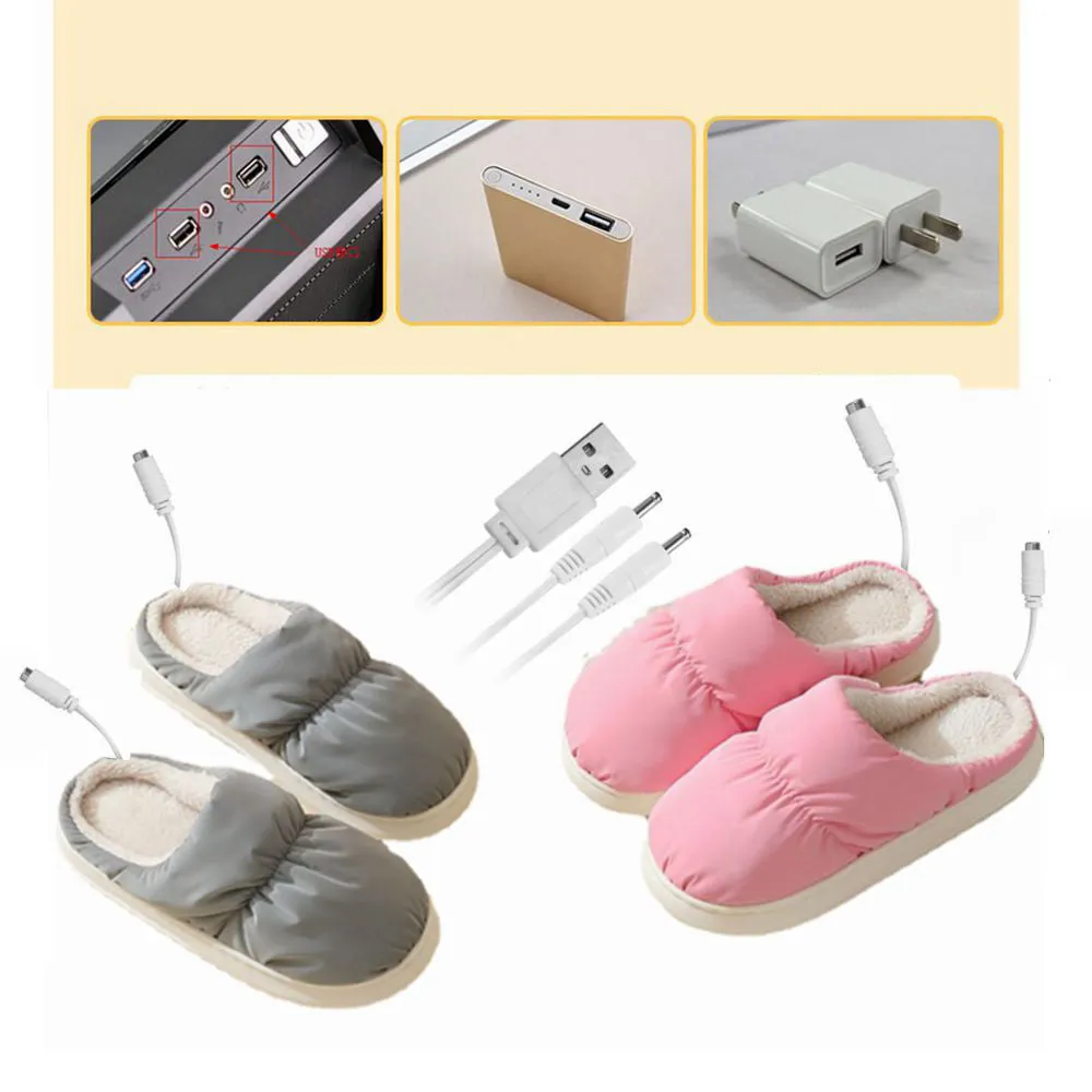 1 Pair Electric USB Heating Slippers Foot Warmer Winter Warm Slippers Shoes