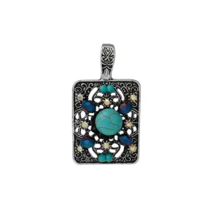 1 Pc Tibetan Silver RECTANGLE FLOWER HALLOW CARVED AB COLOUR RHINESTONE BLUE 62mm x 35mm Charms Pendants, Lead & Nickel Free Metal Charms Pendants Beads