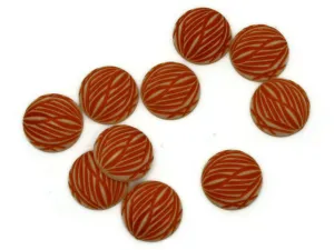 10 18mm Stripe Pattern Round White and Orange Vintage West German Plastic Cabochons