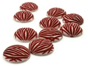 10 18mm Stripe Pattern Round White and Red Vintage West German Plastic Cabochons