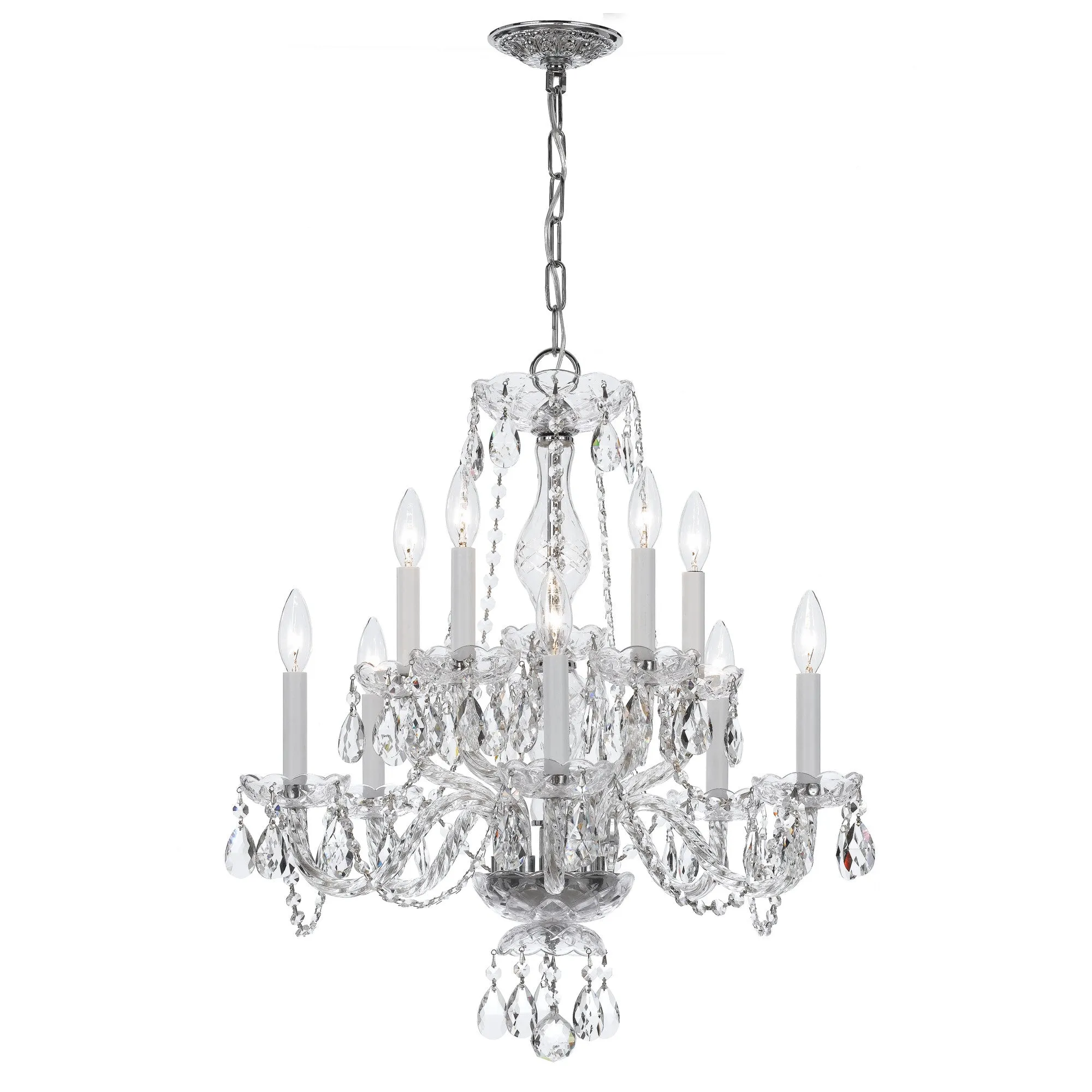 10 Light Polished Chrome Crystal Chandelier Draped In Clear Swarovski Strass Crystal - C193-5080-CH-CL-S