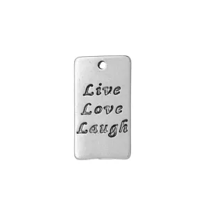 10 Pcs Tibetan Silver RECTANGLE "LIVE, LOVE & LAUGH" 22mm x 13mm Charms Pendants, Lead & Nickel Free Metal Charms Pendants Beads