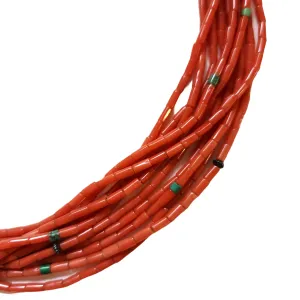 10 Strand Natural Red Coral Necklace - 27" Long