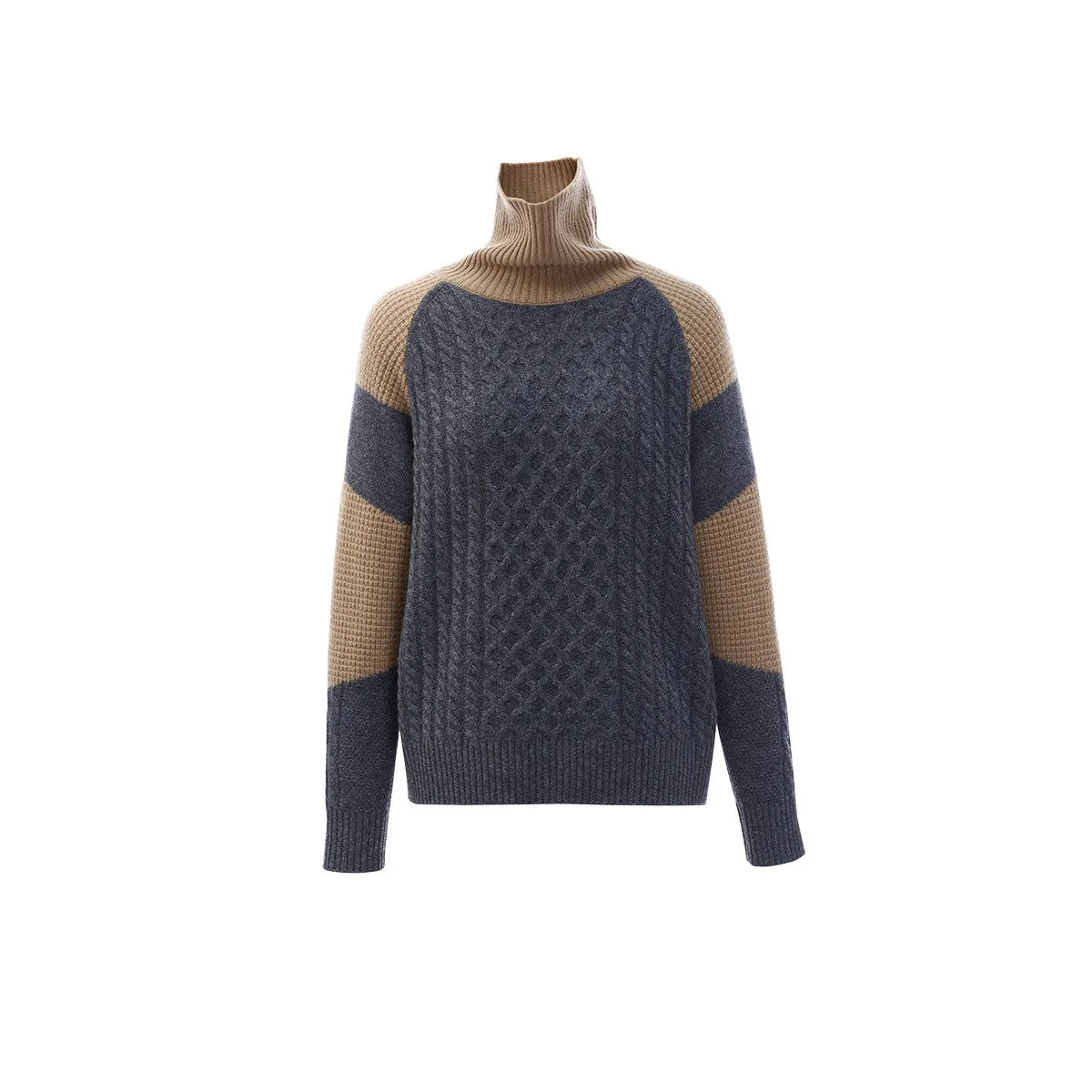 100% Cashmere Cable Knit Color Block Sweater