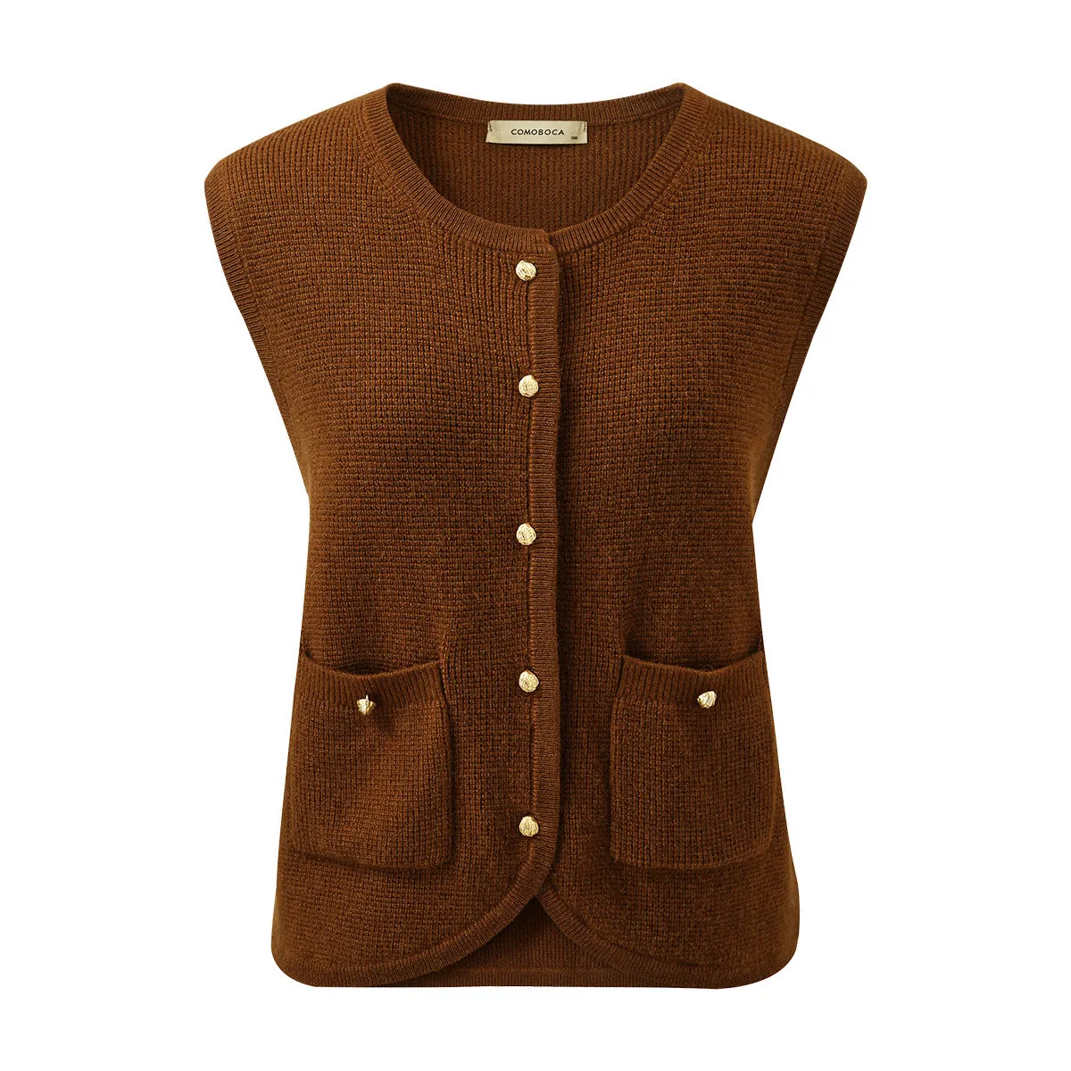 100% Cashmere Knit Vest with Button-Up Front and Pockets