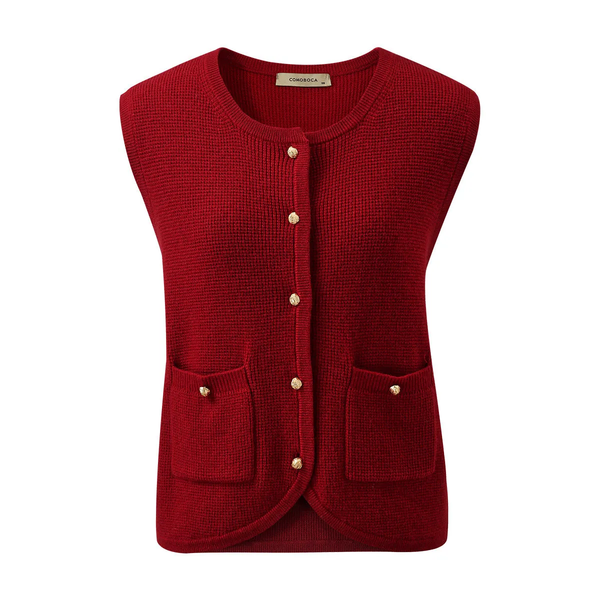 100% Cashmere Knit Vest with Button-Up Front and Pockets