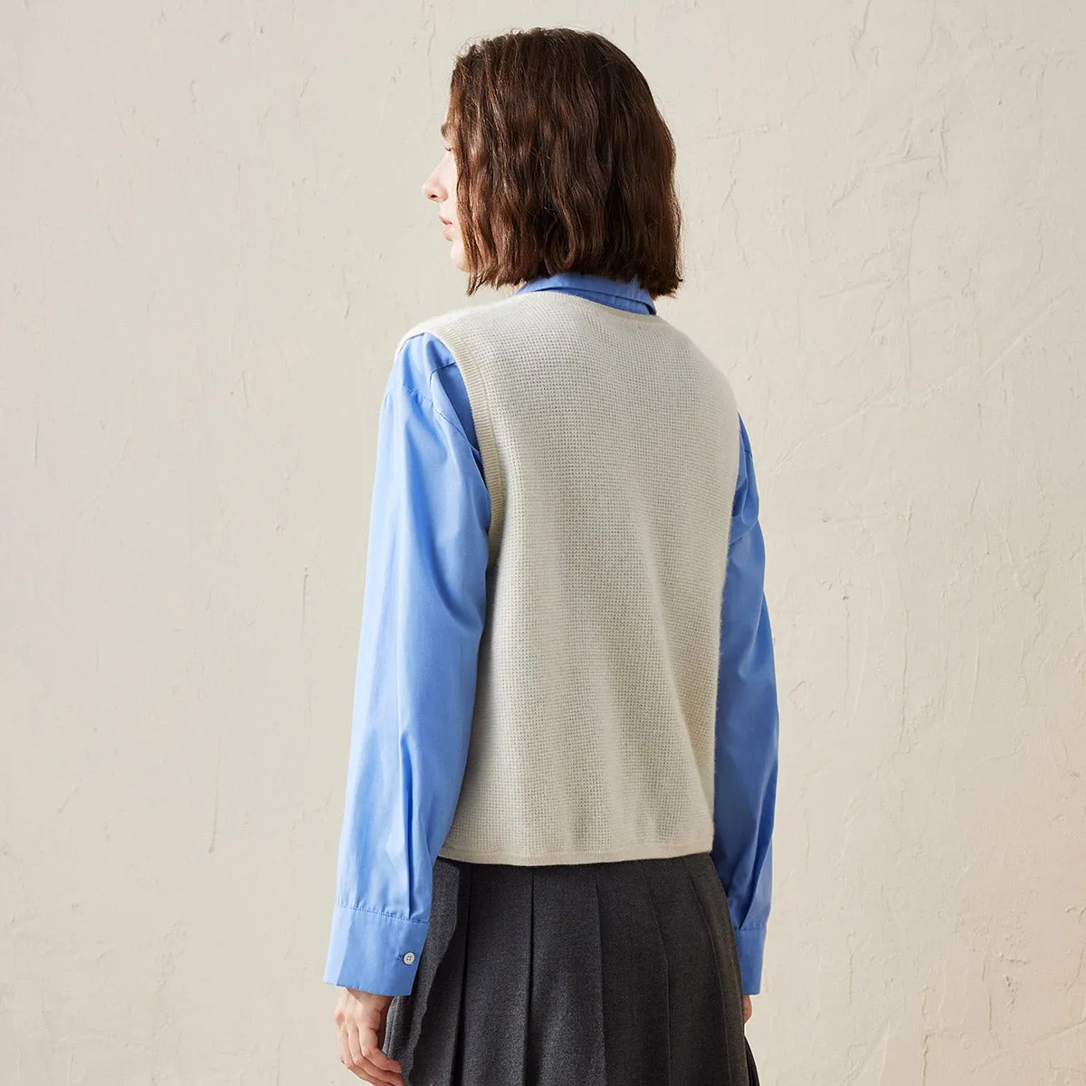 100% Cashmere Knit Vest with Button-Up Front and Pockets