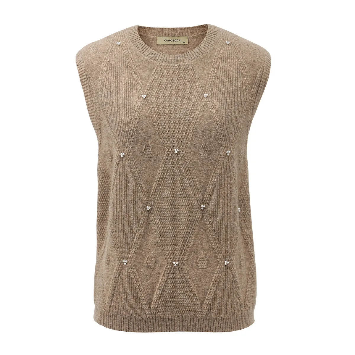 100% Cashmere Pearl-Embellished Knit Vest