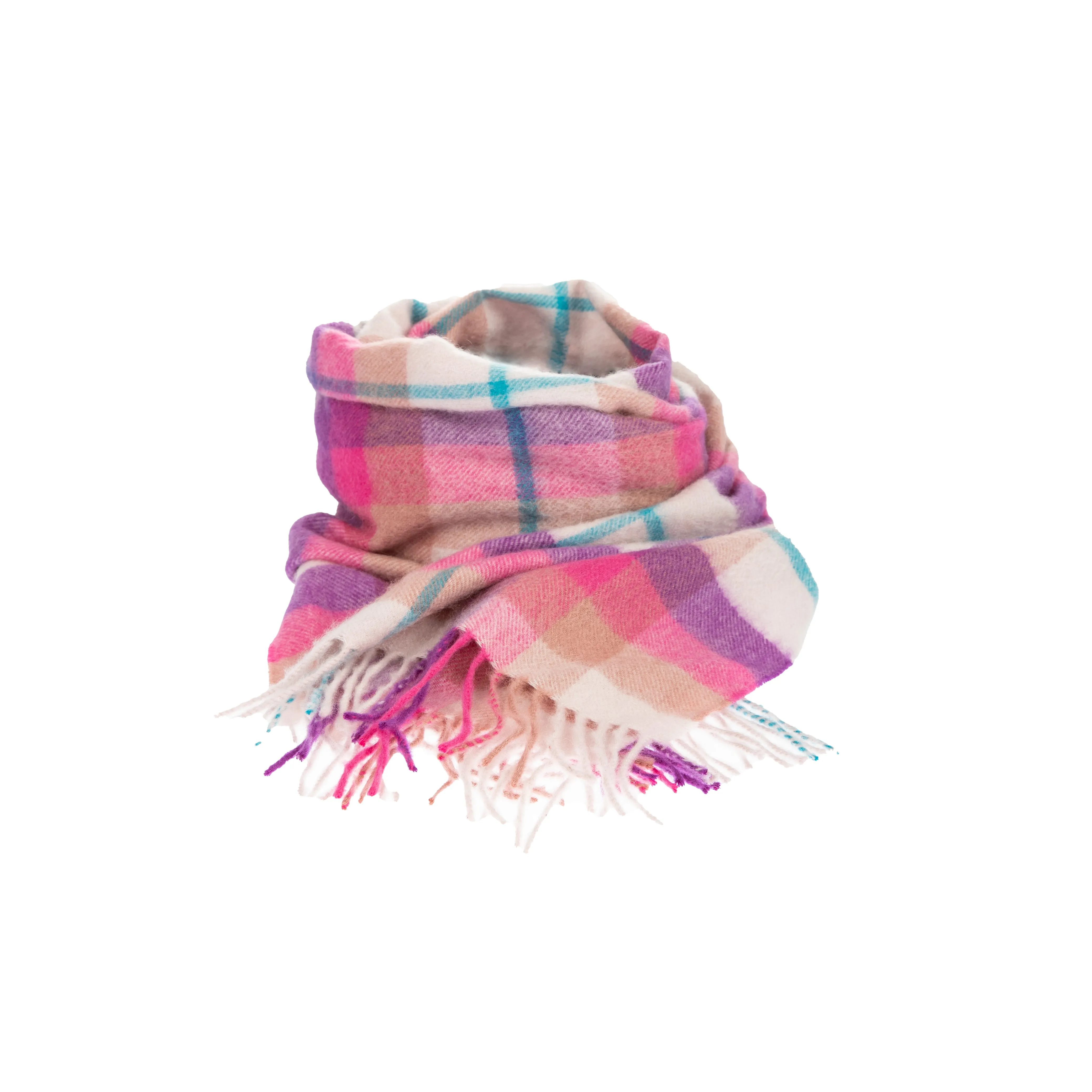 100% Cashmere Wide Tartan Scarf Galaxy Plaid Pink