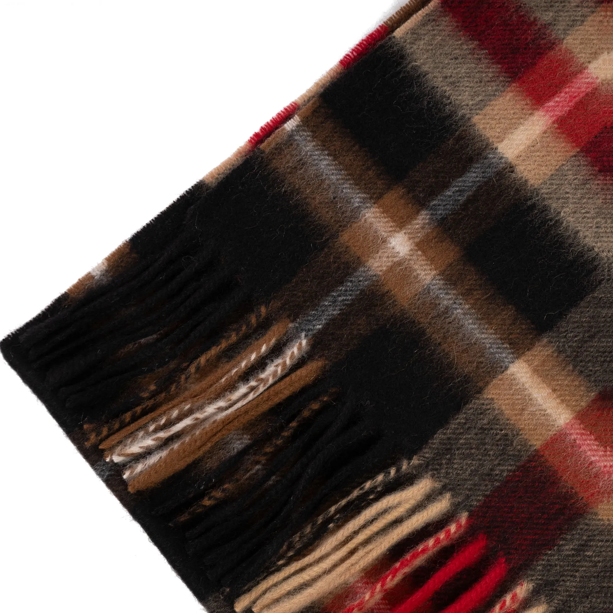 100% Cashmere Wide Tartan Scarf Mile Check - Vicuna/Camel/Bordeaux