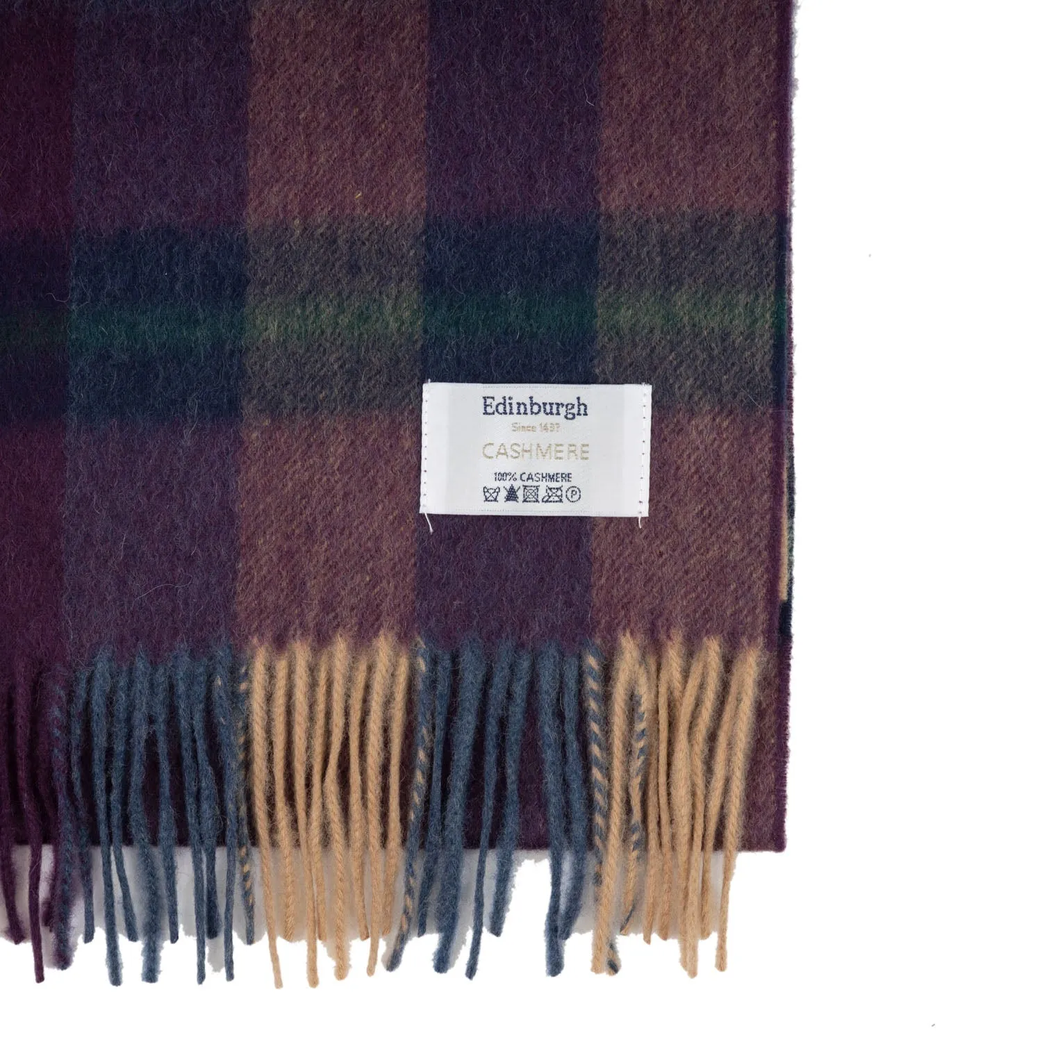 100% Cashmere Wide Tartan Scarf Scots Check – Eminence/Camel