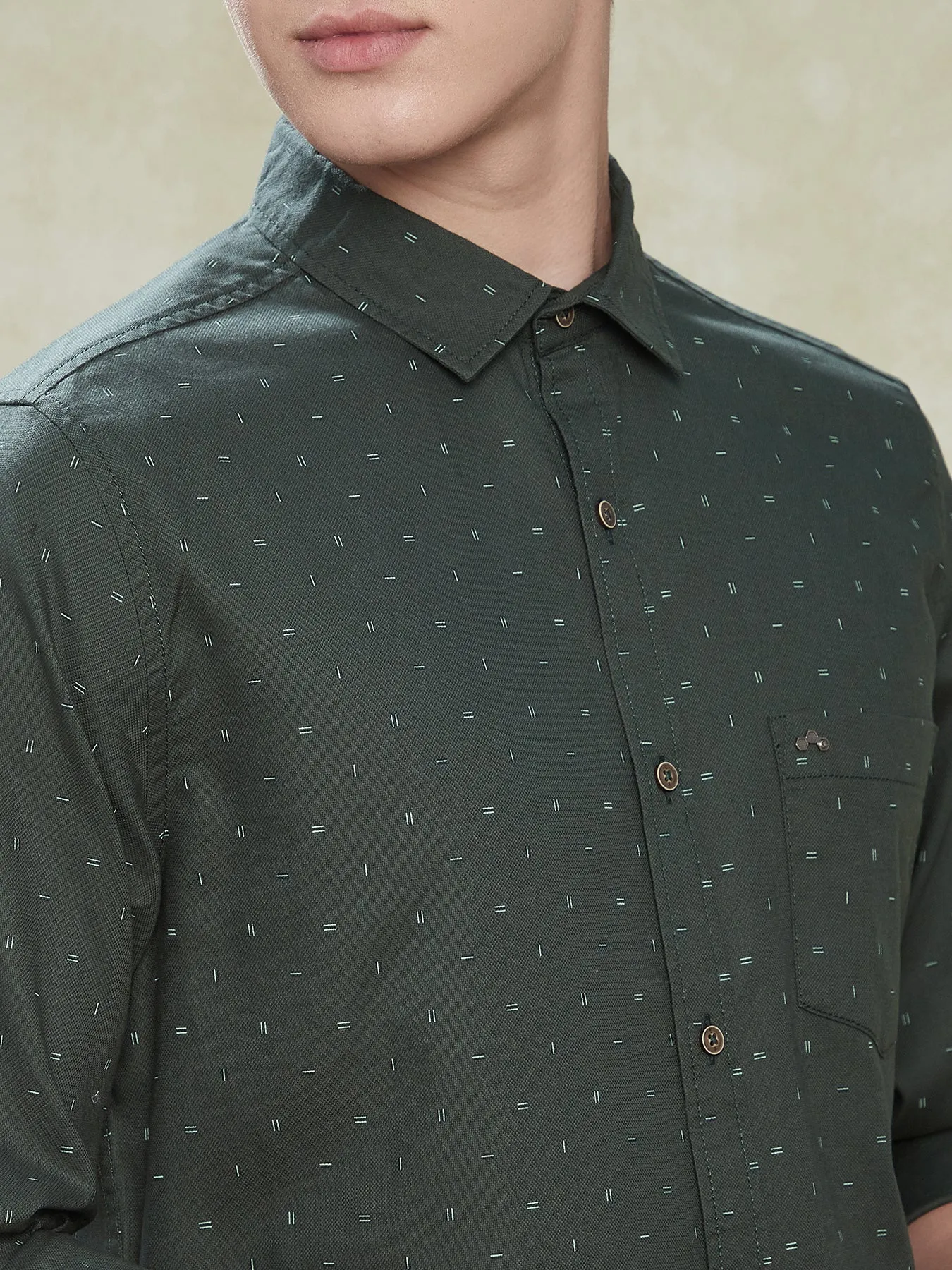 100% Cotton Dark Green Slim Fit Full Sleeve Casual Mens Printed Shirt