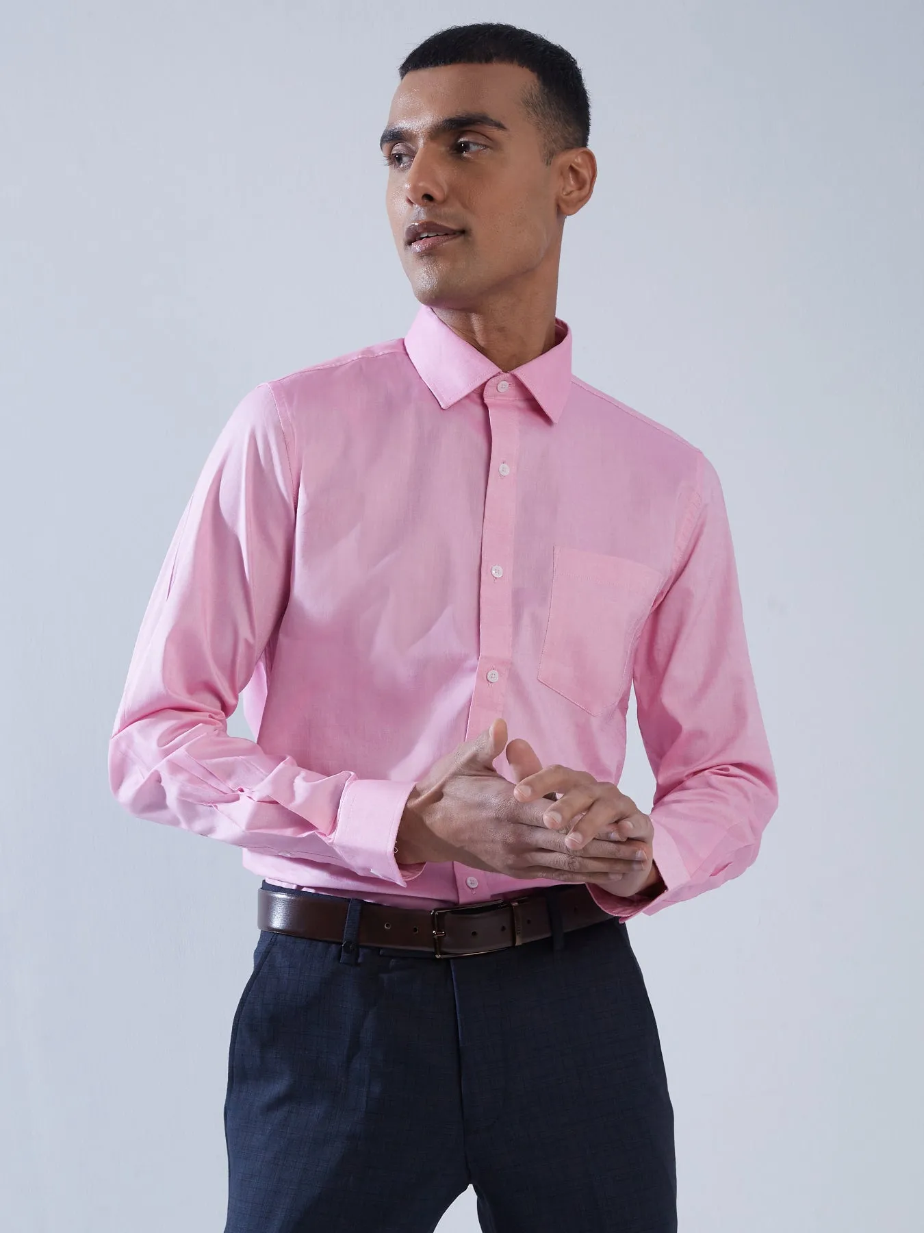 100% Cotton Pink SLIM FIT Full Sleeve Formal Mens Plain Shirt