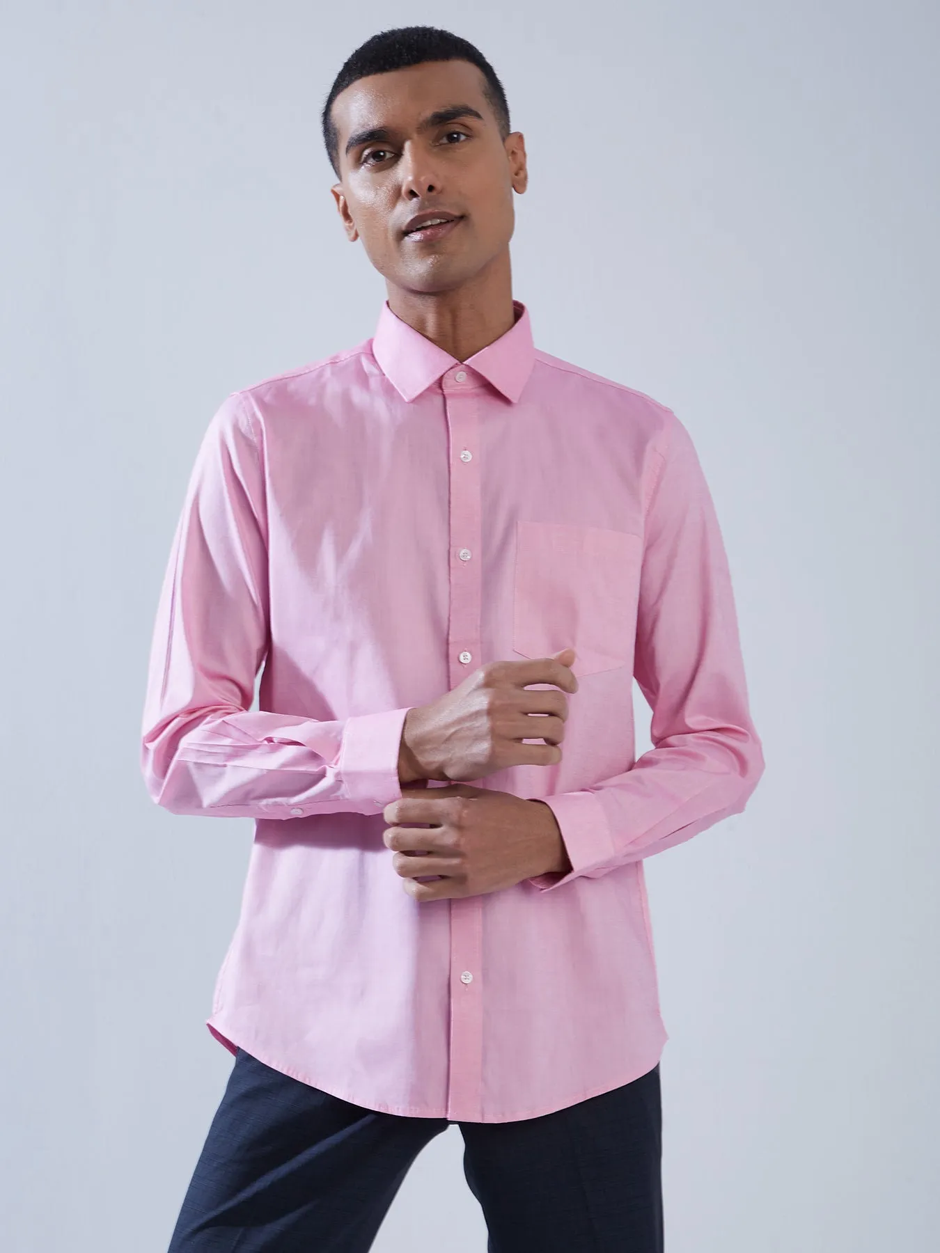 100% Cotton Pink SLIM FIT Full Sleeve Formal Mens Plain Shirt