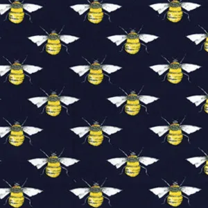 100% Cotton Poplin - Bees - Navy - Sold by Half Metre