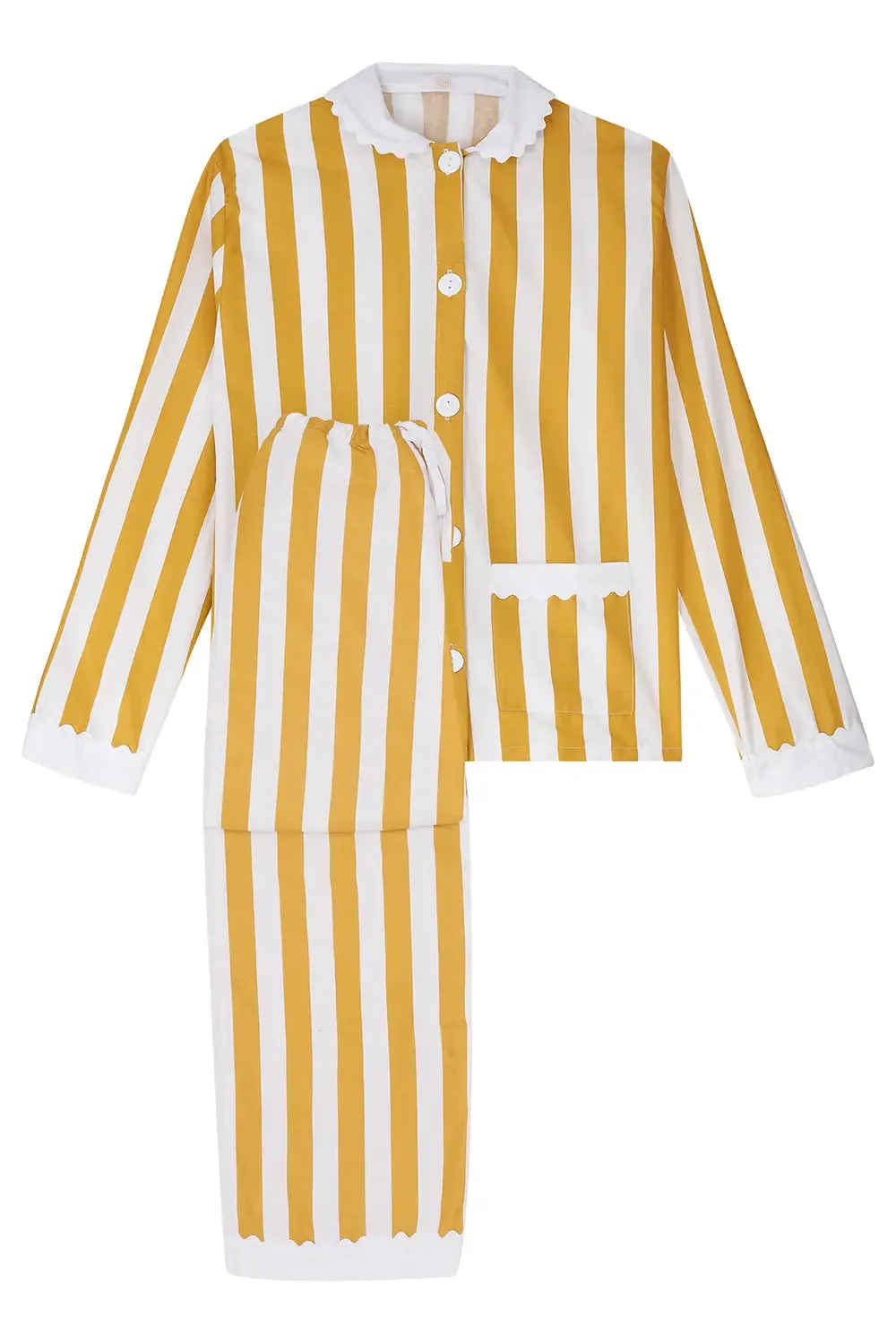 100% Cotton Poplin Ochre & White Stripe Long Pyjama Set