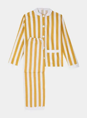 100% Cotton Poplin Ochre & White Stripe Long Pyjama Set