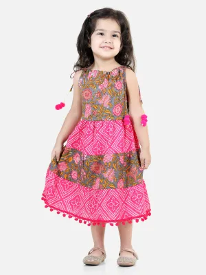 100% Cotton Printed Tier Frock For Baby Girls- Pink