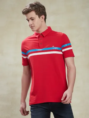 100% COTTON Red POLO Half Sleeve Striped Casual Mens T Shirt