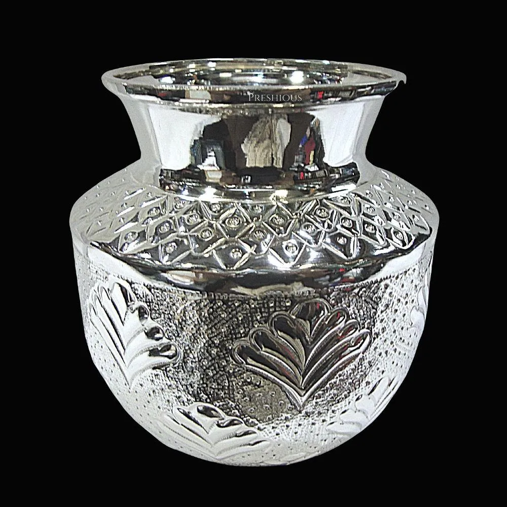 100 grams Pure Silver Fancy Embossed Kalash Lota - Embossed Plant Galaxy Design