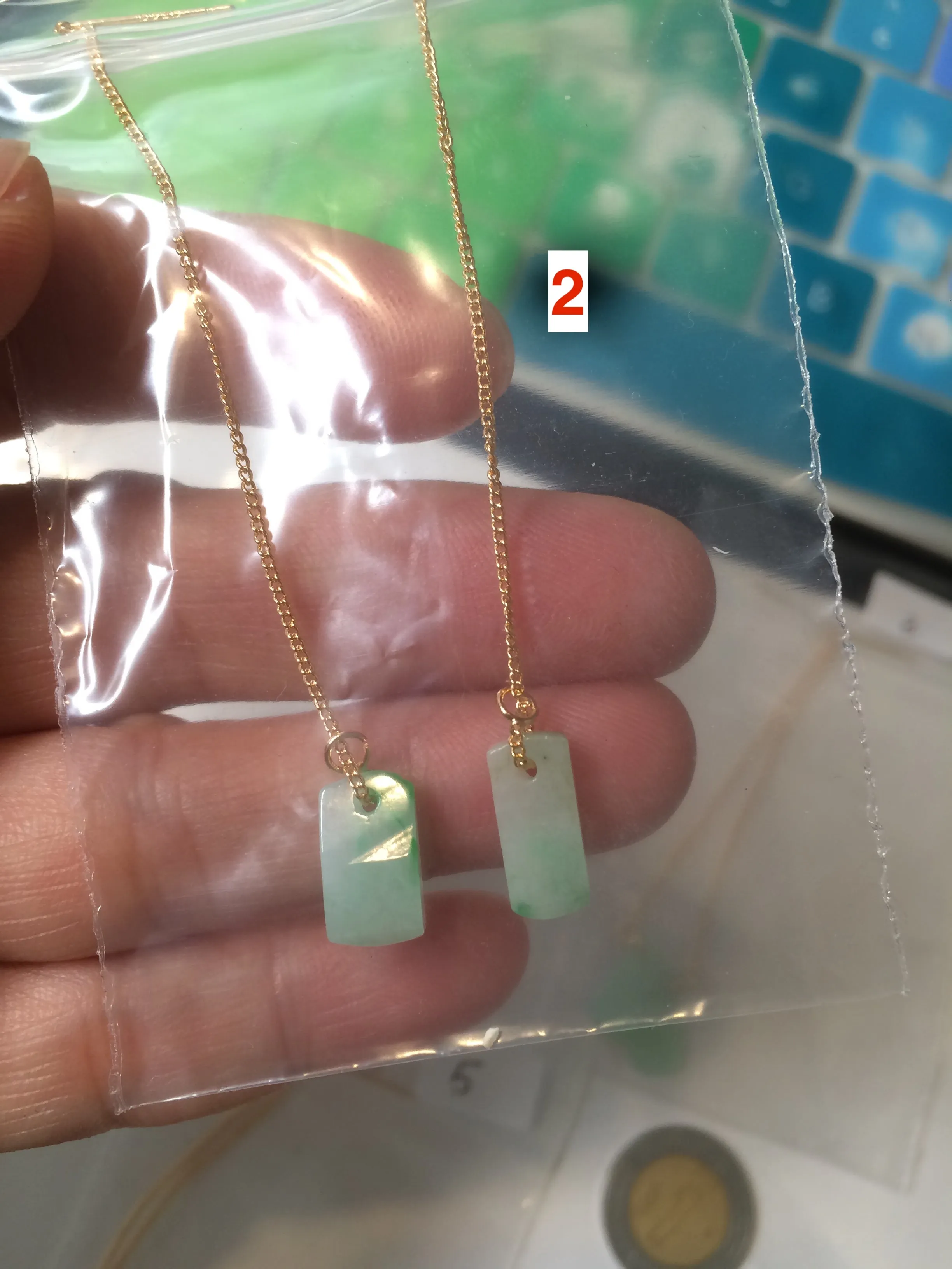 100% Natural icy sunny green/purple safe and sound dangling jadeite Jade earring AT72 (Add on item. No sale individually)