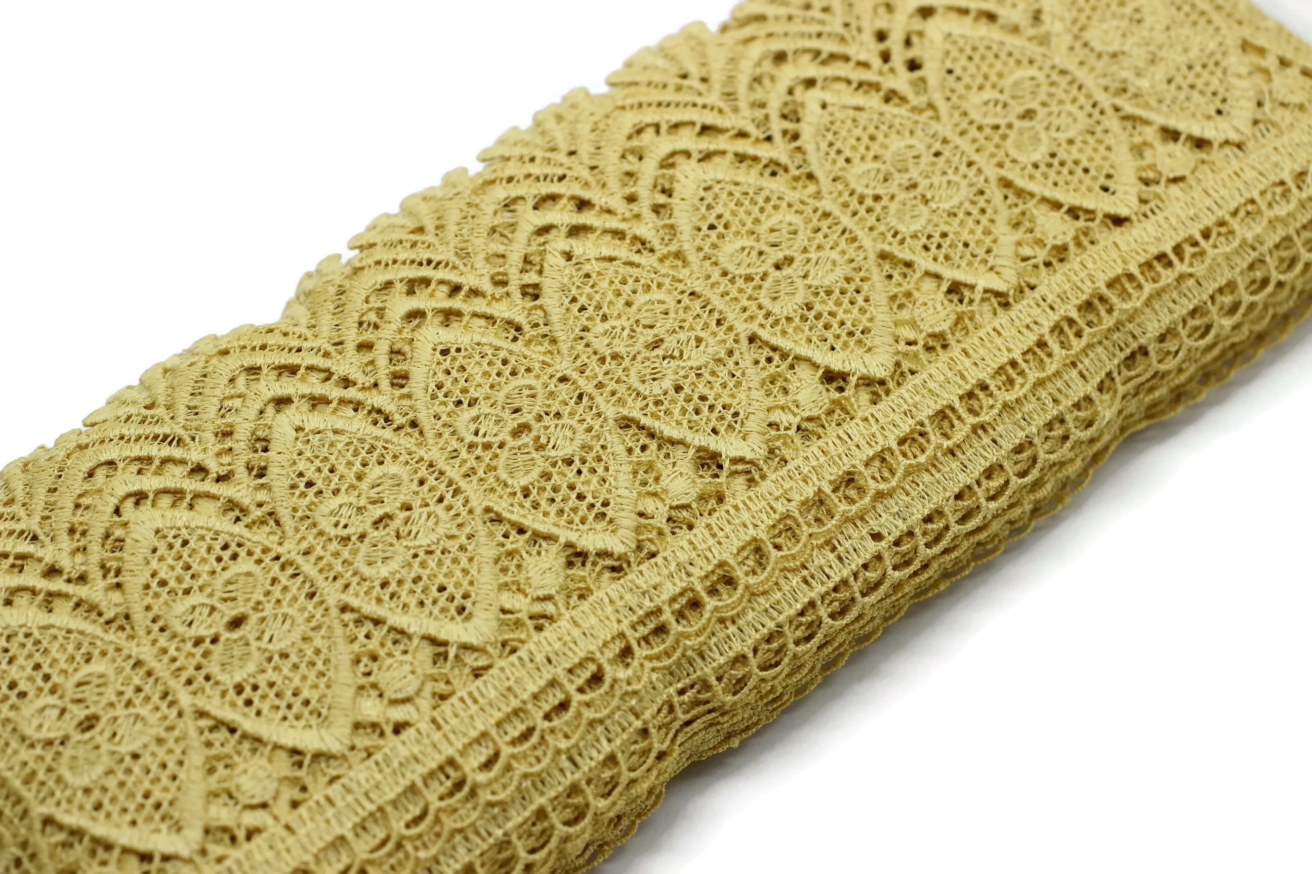 100mm 8 Mt. Yellow Bridal Guipure Lace Trim | 3.93 Inches Wide Lace Trim | Geometric Bridal Lace | French Guipure | Lace Fabric TRM100