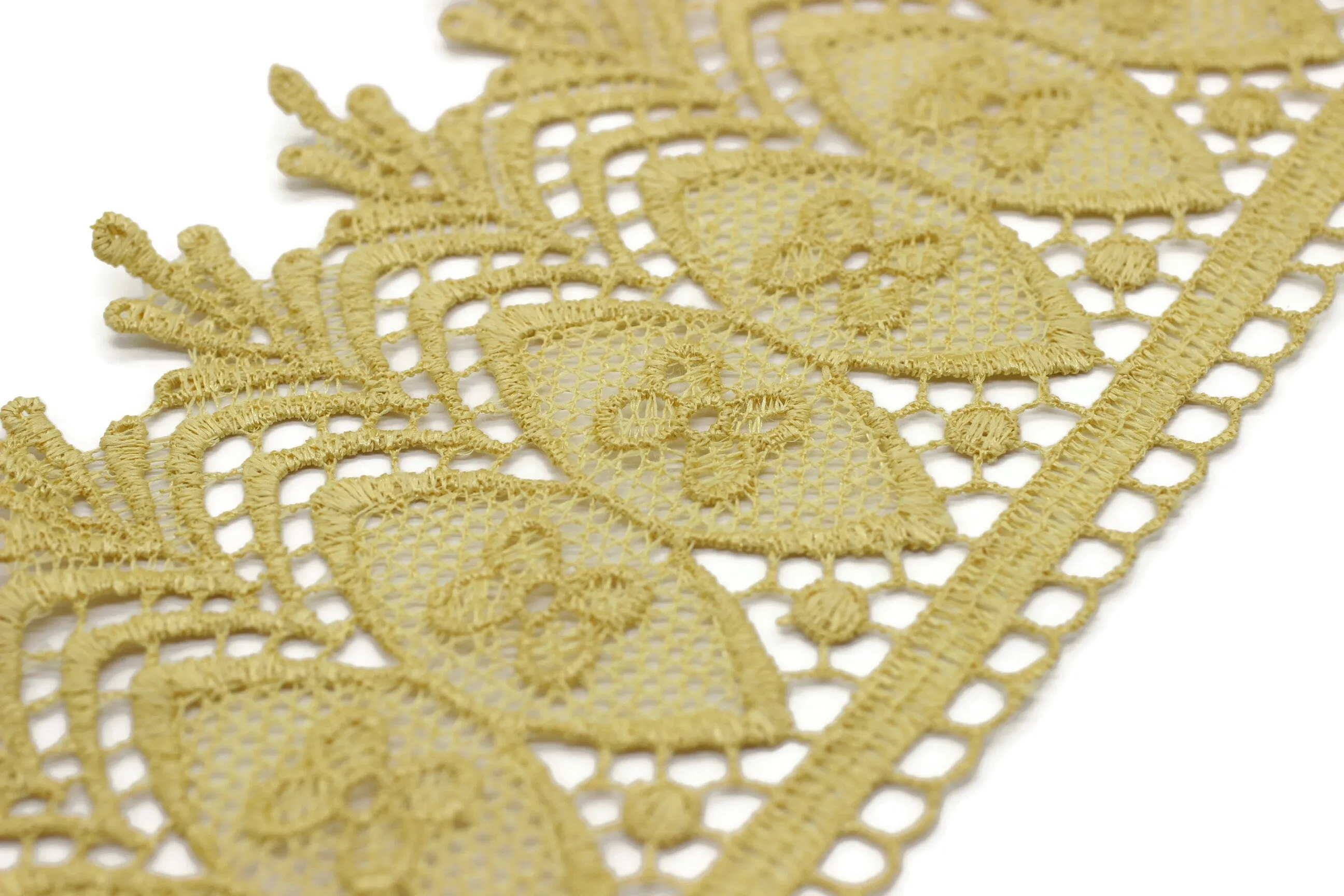 100mm 8 Mt. Yellow Bridal Guipure Lace Trim | 3.93 Inches Wide Lace Trim | Geometric Bridal Lace | French Guipure | Lace Fabric TRM100