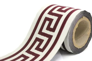 100mm Beige&Claret Red Greek Key Ribbons (3.93 inch), Meander Jacquard Trim, Drapery Trim Tape, Curtain Making Upholstery Fabric 197 V6