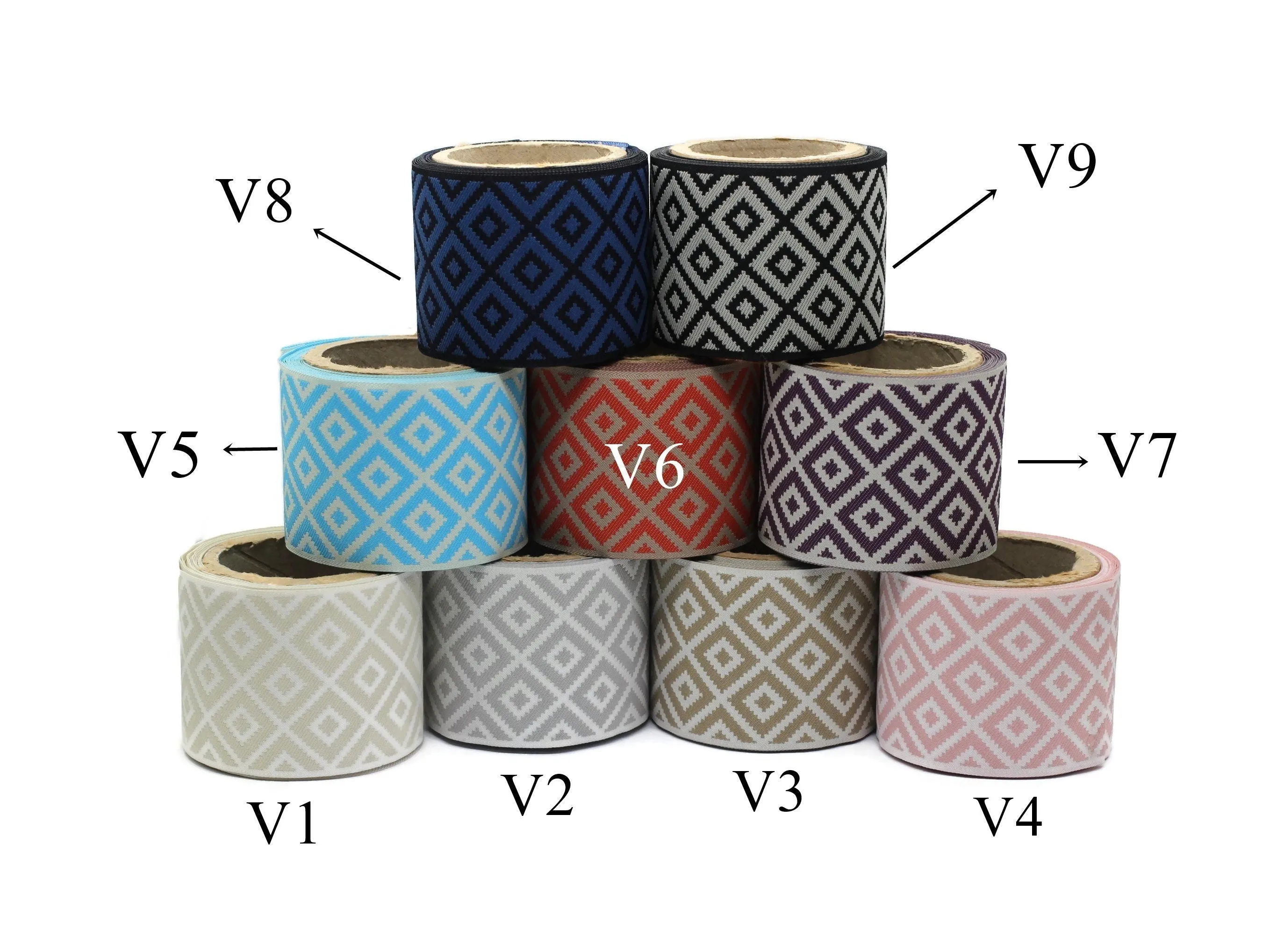 100mm Purple&Light Gray Mosaic Ribbon for Drapery Banding (3.93 in), Jacquard Trim, Drapery Banding Tape, Curtain Making Fabric Drape 194 V7