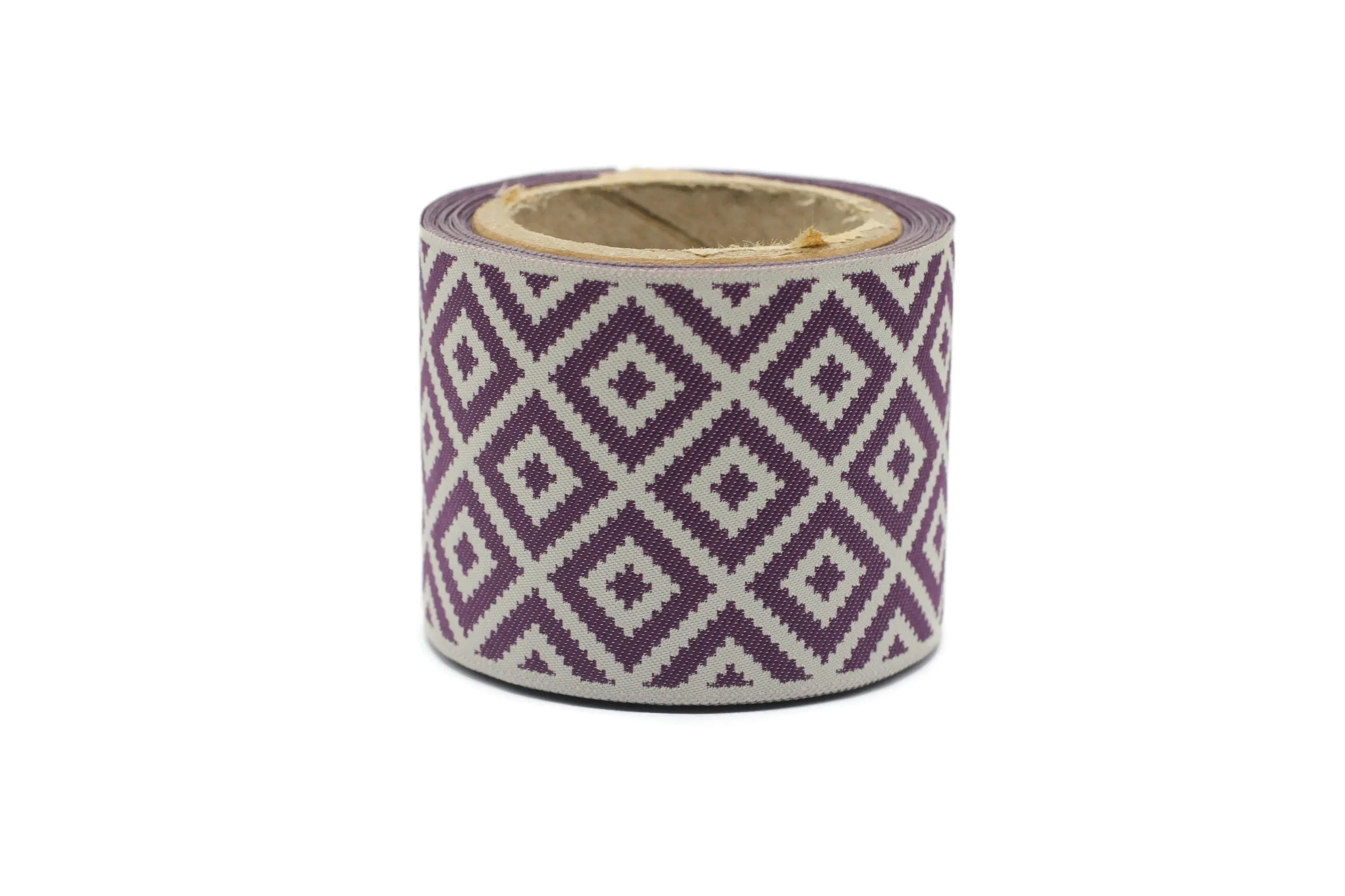 100mm Purple&Light Gray Mosaic Ribbon for Drapery Banding (3.93 in), Jacquard Trim, Drapery Banding Tape, Curtain Making Fabric Drape 194 V7