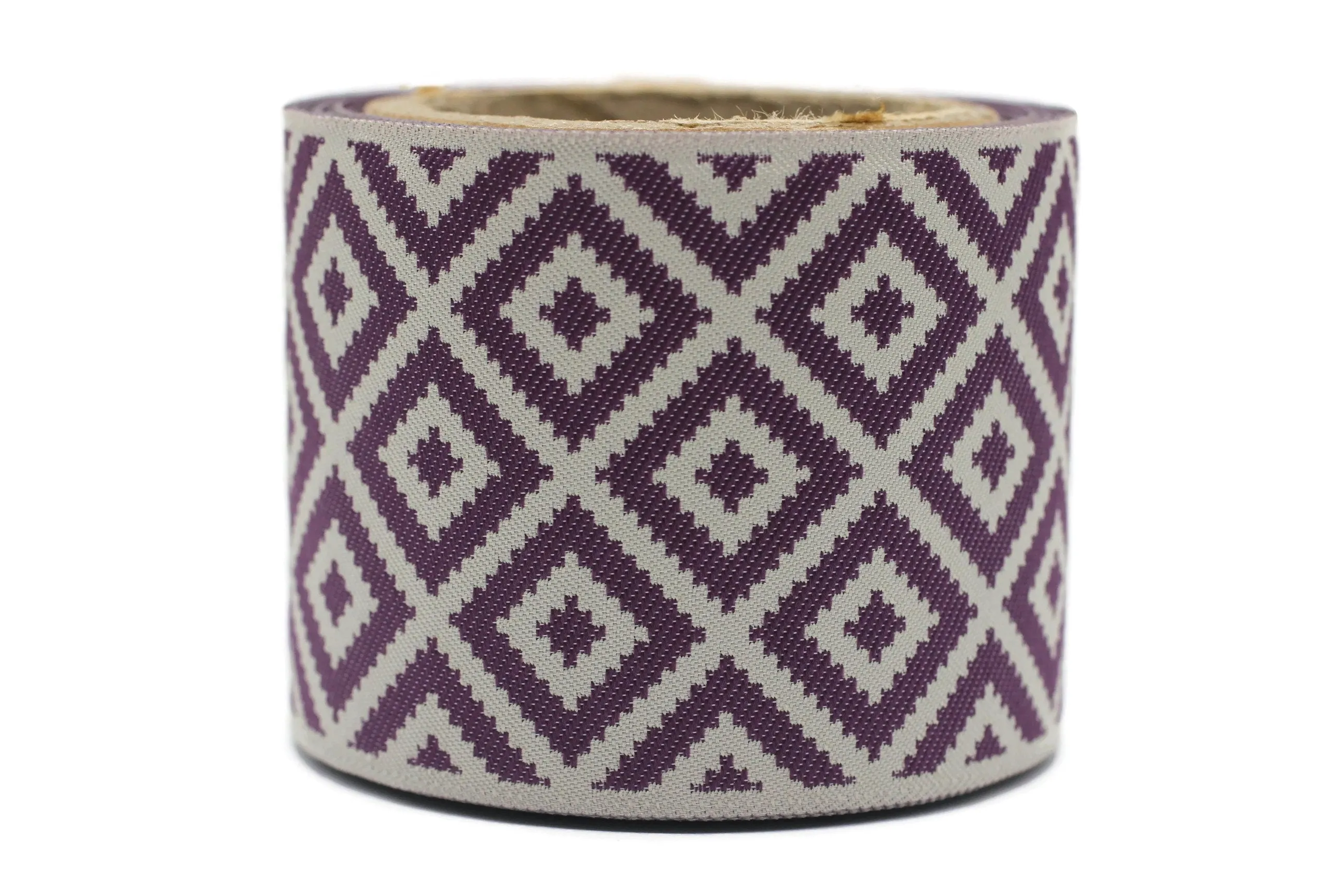 100mm Purple&Light Gray Mosaic Ribbon for Drapery Banding (3.93 in), Jacquard Trim, Drapery Banding Tape, Curtain Making Fabric Drape 194 V7