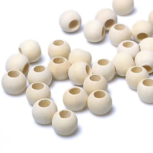 100pcs 20mm Wood Beads -Hole 10mm for Macrame Projects, Large Hole Unfinished Natural Wooden Beads for Craft/Home Decor