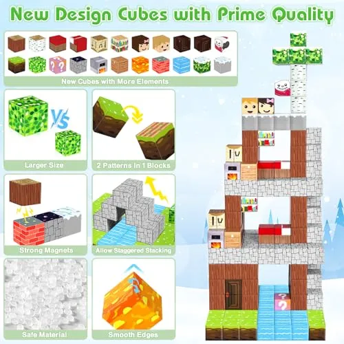 100PCS Magnetic Blocks Building Toys for 3-13 Year Old Kids Boys Girls, The Magnet World Building Set, Magnetic Cubes Building Blocks, STEM