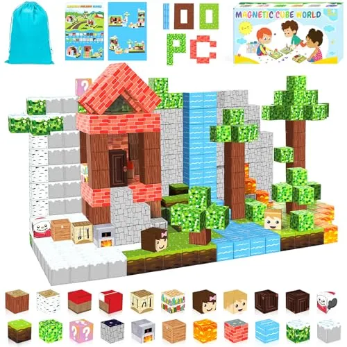 100PCS Magnetic Blocks Building Toys for 3-13 Year Old Kids Boys Girls, The Magnet World Building Set, Magnetic Cubes Building Blocks, STEM