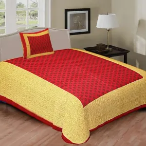 104 Tc Pure Cotton Single BedSheet with Two Pillow Covers | 60 X 90 Inches | EXLSG-111 | Red