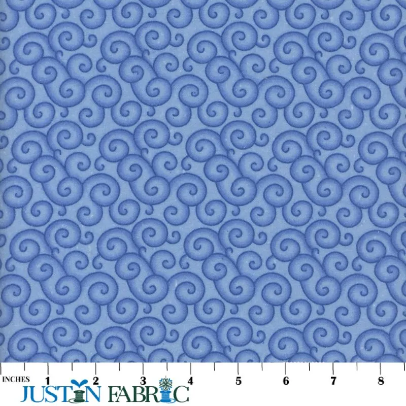 108" Wide Curly Swirly Blue Cotton Flannel Yardage | Mook Fabrics