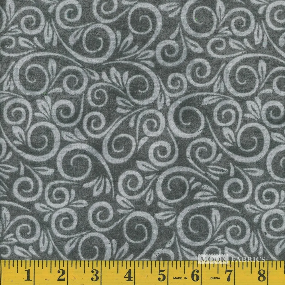 108" Wide Swirl Dark Gray Cotton Flannel Yardage | Mook Fabrics