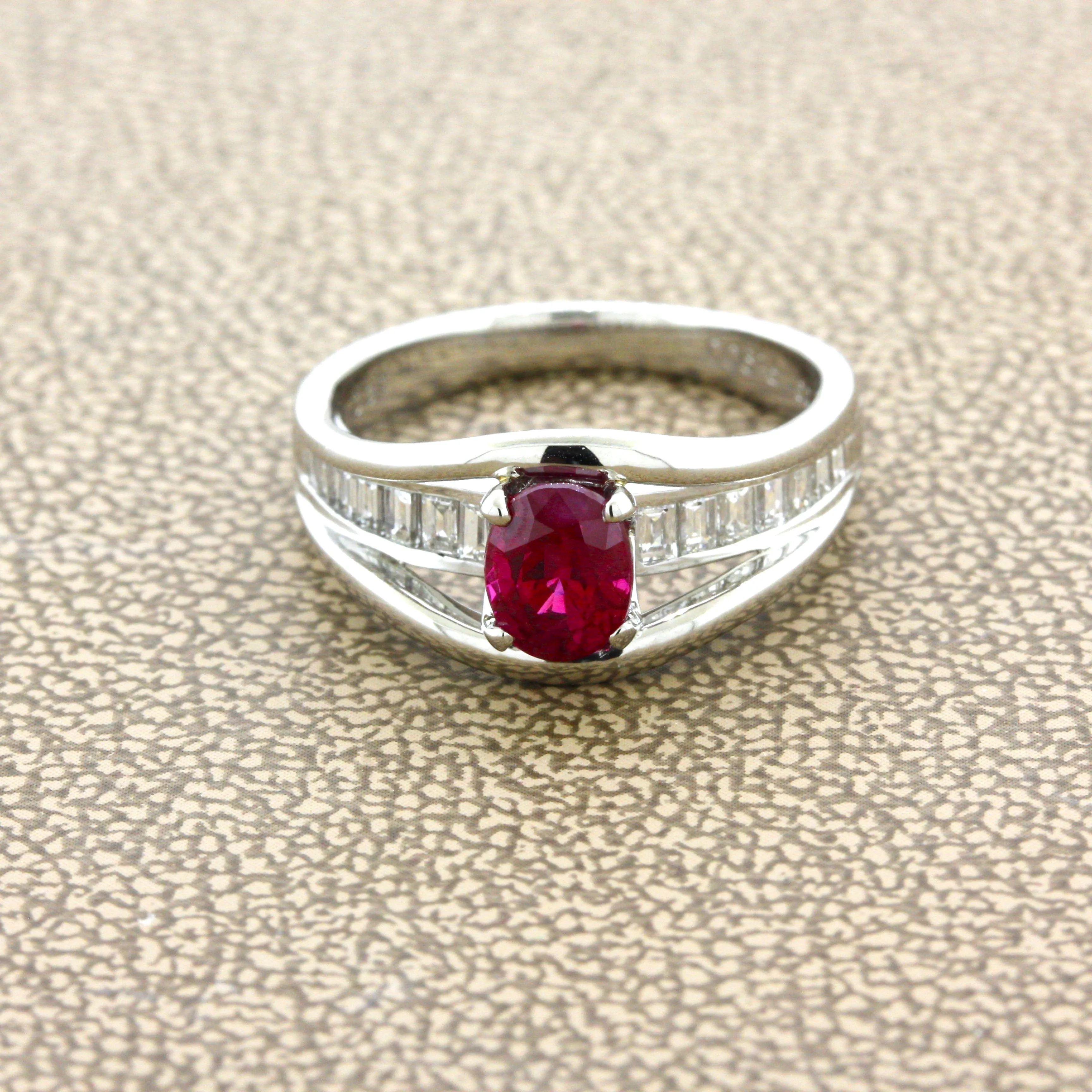 1.09 Carat Burmese Ruby Diamond Platinum Ring, GIA Certified