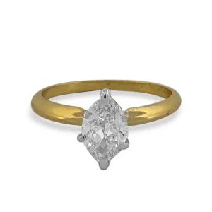 1.09cts Marquise Cut Natural Diamond Solitaire Engagement Ring in 14k Two-tone Gold