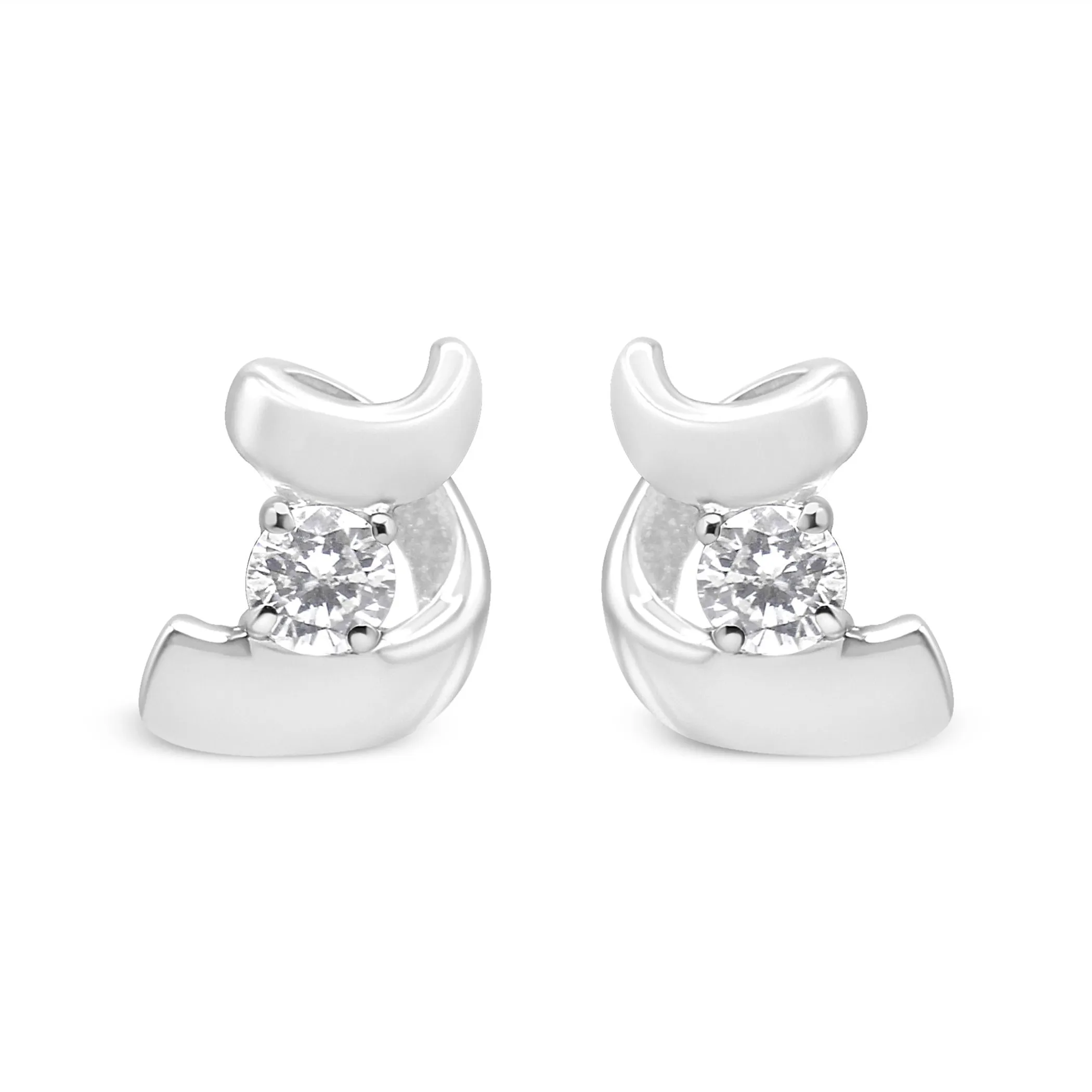 10K Gold 1/10 Cttw Round Brilliant-Cut Diamond Espira Swirls Solitaire Push Back Stud Earrings (I-J Color, I1-I2 Clarity)