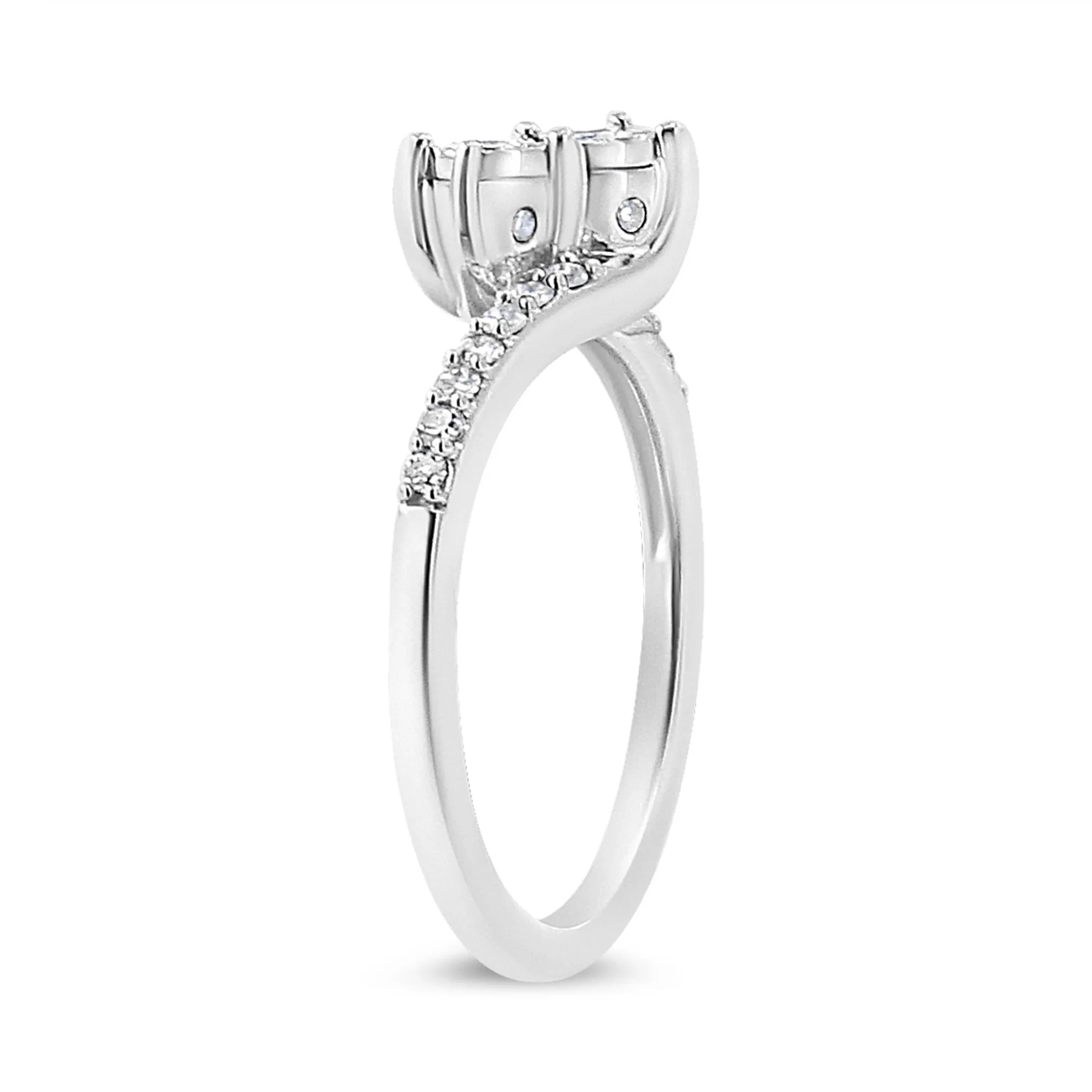 10K White Gold 1/4 Cttw Miracle Set Round Cut Diamond Two-Stone Ring (H-I Color, I2 Clarity)