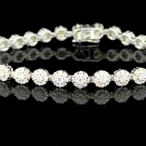 10K White Gold Diamond Flower Bracelet (2 7/8ct & 7")