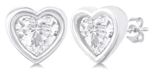 10K White Gold Petite Bezel Set Heart Shape Diamond Fashion Stud Earrings, 0.20Carat TW