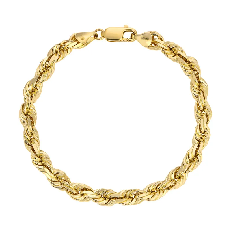 10K Yellow 3.00mm-7.00mm Diamond CUT Hollow ROPE Bracelets