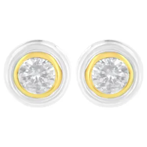 10K Yellow & White Two-Tone Gold 1/5 Cttw Round Brilliant-Cut Near Colorless Diamond Bezel-Set Stud Earrings with Screw Backs (J-K Color, I1-I2 Clarity)