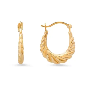 10k Yellow Gold Petite 15mm U Shaped Swirl Hoop Earrings